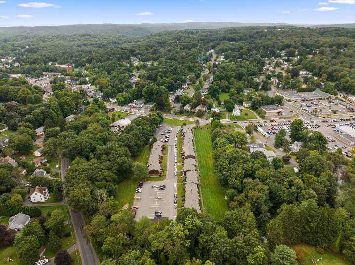 Aerial view of the property and Main Street