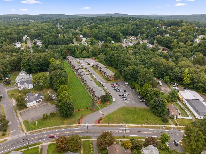 Aerial view of the property along Main Street