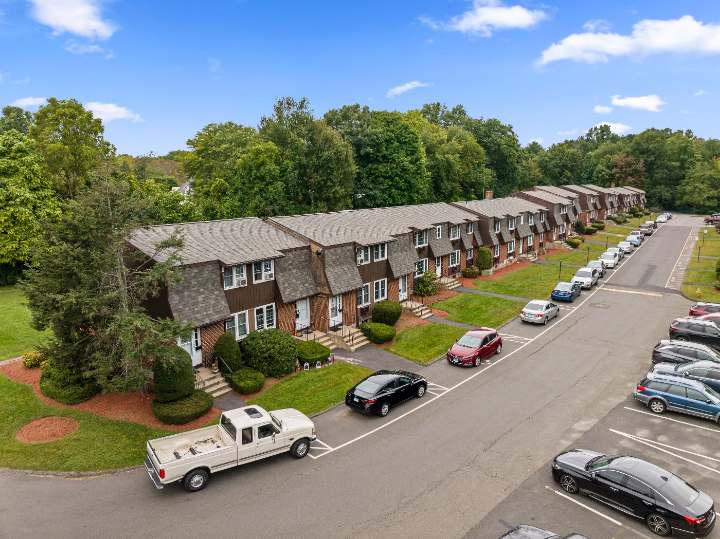 Residences and parking seen from above the drive